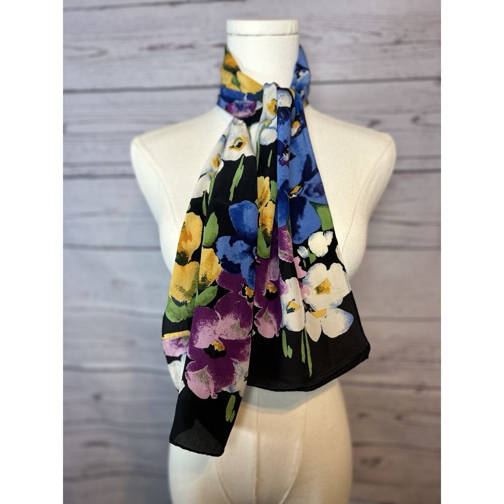 Vintage Echo Multi Floral Silk Scarf 48x10 – Classic Retro Print